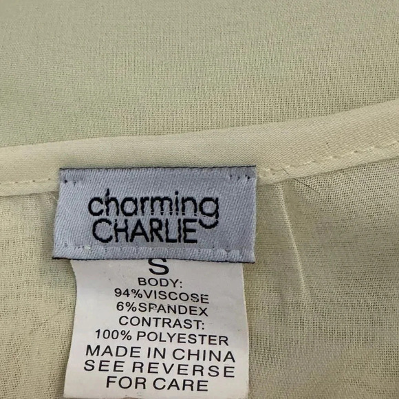 Charming Charlie S Small Shirt Top‎ Yellow Solid Short Sleeve Scoop Neck - Picture 5 of 6